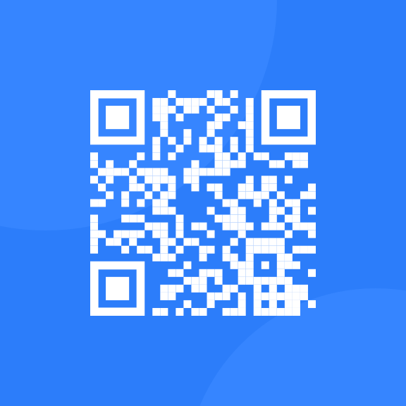 a blue and white qr code linking to frontendmentor.io